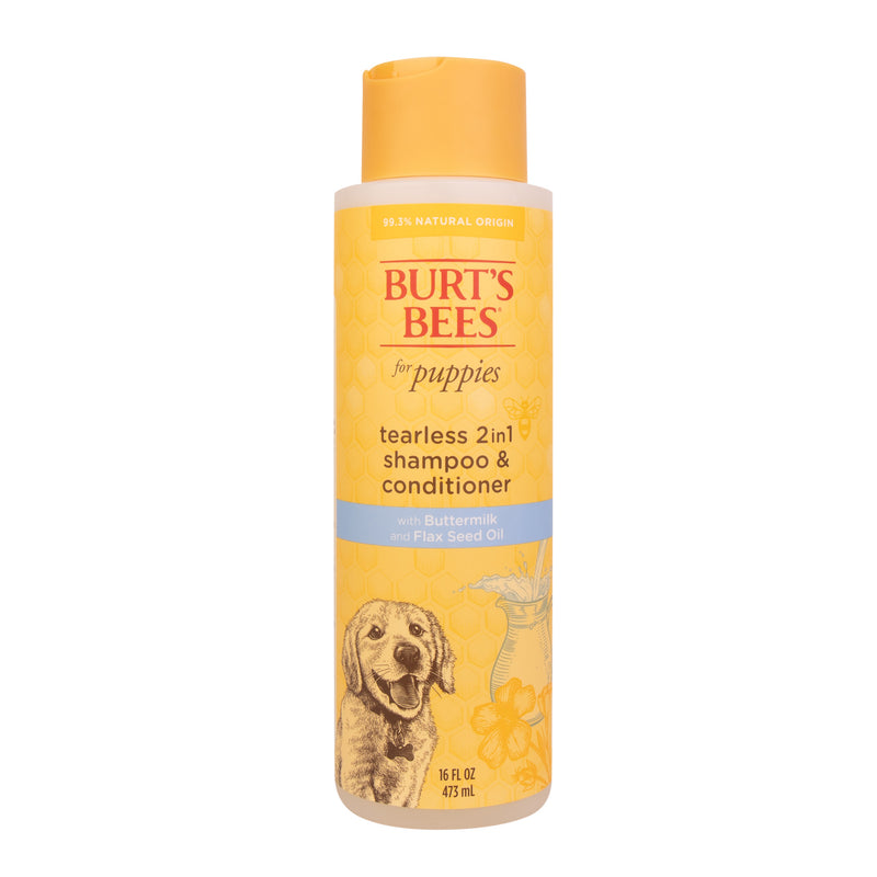 Burt's Bees for Pets Puppies Naturally Derived Tearless 2 in 1 Shampoo and Conditioner | Made with Buttermilk and Linseed Oil | Best Tearless Puppy Shampoo for Gentle Skin, 16 Oz