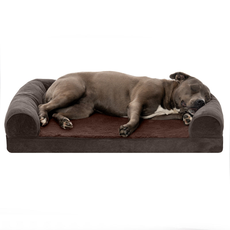 FurHaven Faux Fleece & Chenille Orthopedic Sofa Pet Bed for Dogs & Cats - Large, Coffee