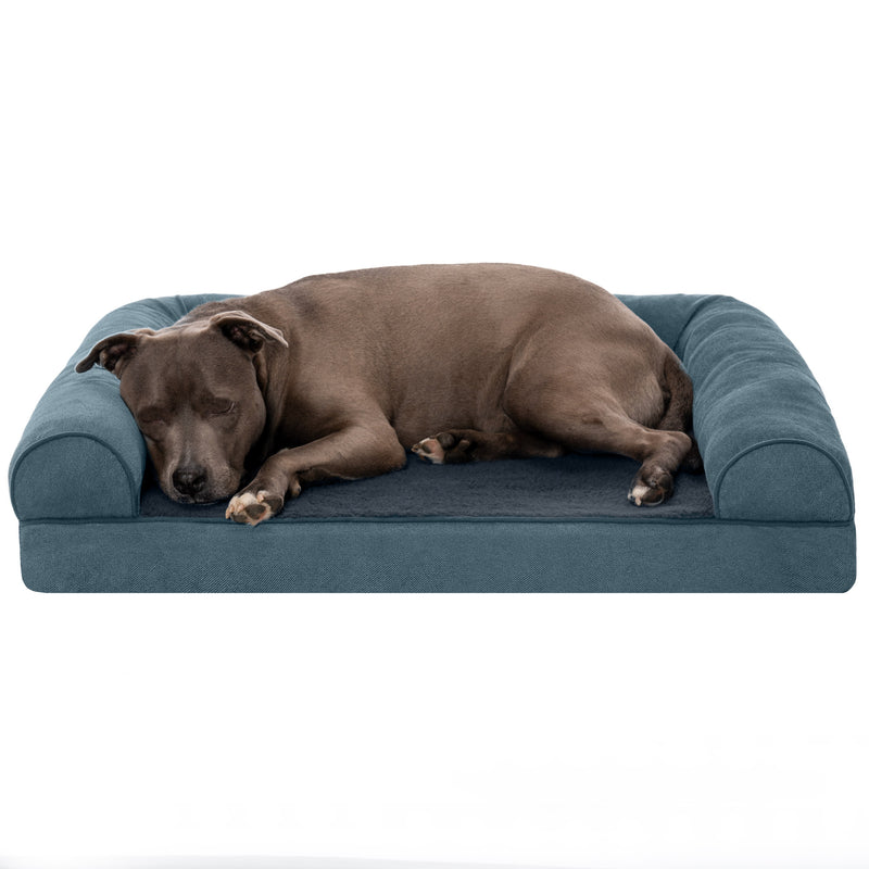 FurHaven Faux Fleece & Chenille Orthopedic Sofa Pet Bed for Dogs & Cats - Large, Orion Blue