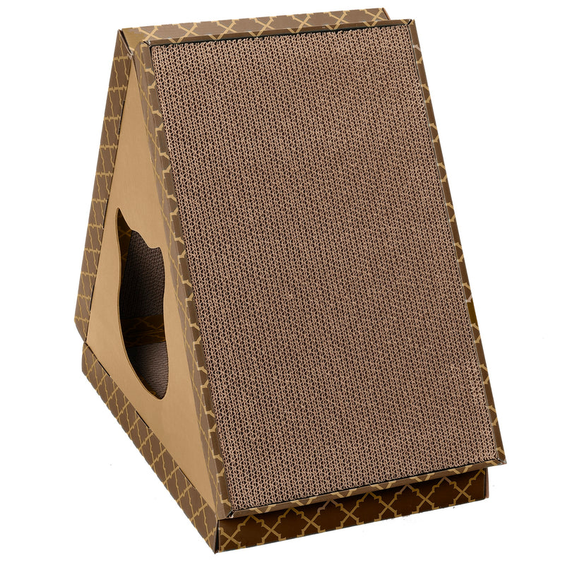 FurHaven Tiger Tent Corrugated Scratcher with Catnip - Tan