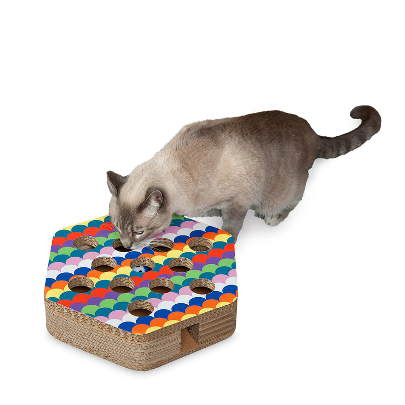 FurHaven Busy Box Corrugated Cat Scratcher with Catnip - Hexagon