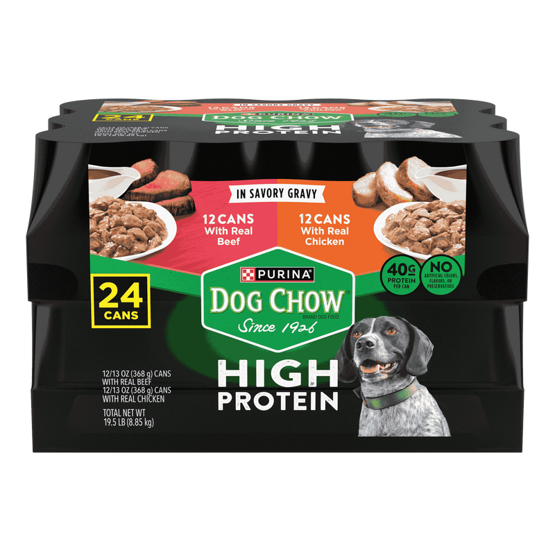 Purina Dog Chow High Protein Wet Dog Food With Real Chicken or With Real Beef In Savory Gravy Variety Pack