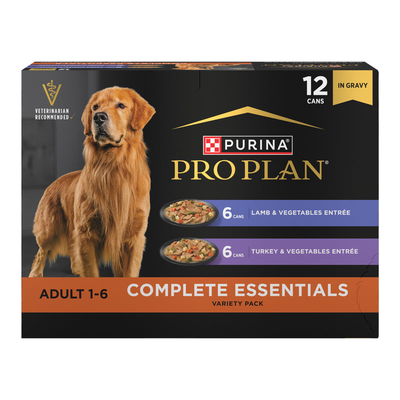 Purina Pro Plan Complete Essentials Wet Dog Food, Lamb and Vegetables and Turkey and Vegetables in Gravy Variety Pack