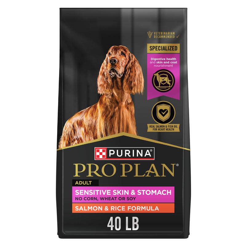 Purina Pro Plan Sensitive Skin and Stomach Dog Food Dry, Adult Salmon & Rice Formula, Digestive Health