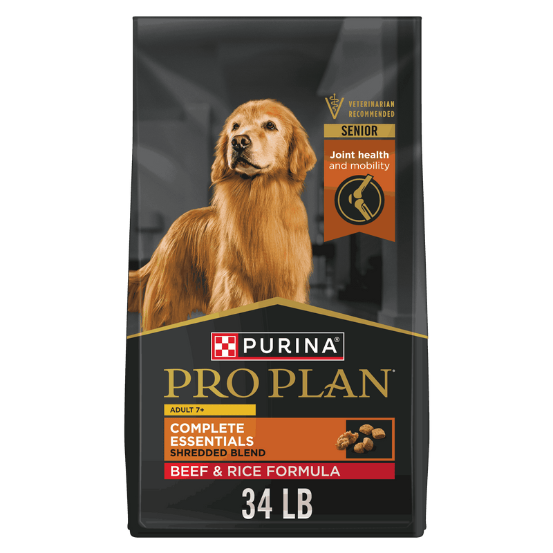 Purina Pro Plan Adult 7 Plus Complete Essentials Shredded Blend Beef and Rice Formula High Protein Dog Food for Senior Dogs