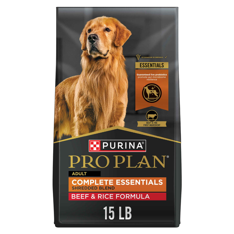 Purina Pro Plan Complete Essentials Shredded Blend Beef and Rice Dog Food Dry Formula with Probiotics for Dogs