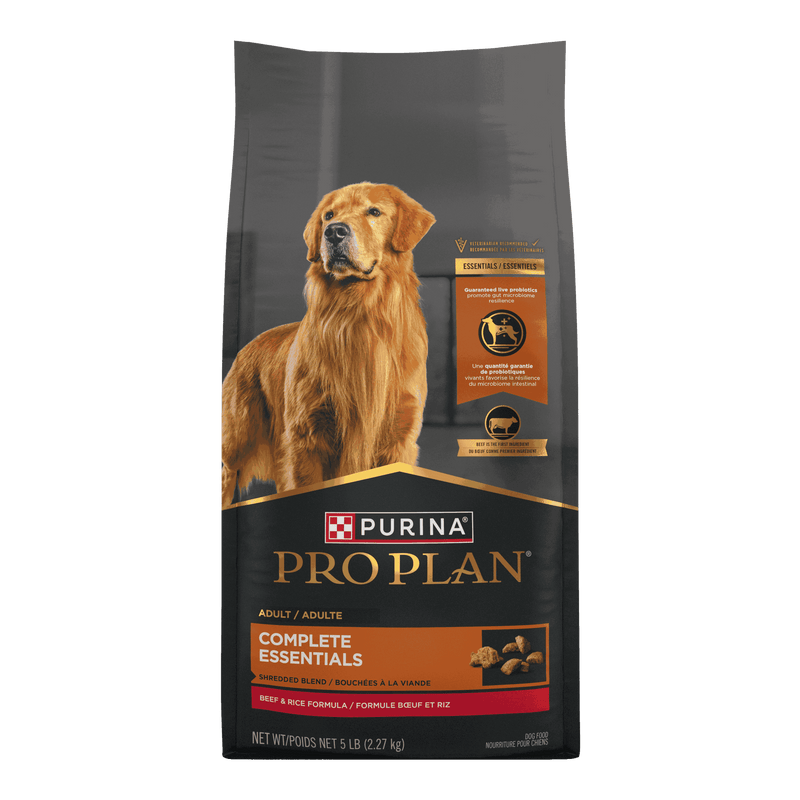 Purina Pro Plan Complete Essentials Shredded Blend Beef and Rice Dog Food Dry Formula with Probiotics for Dogs