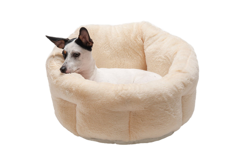 FurHaven Luxury Fur Warming Hi-Lo Cuddler Bed - Small 20", Cream