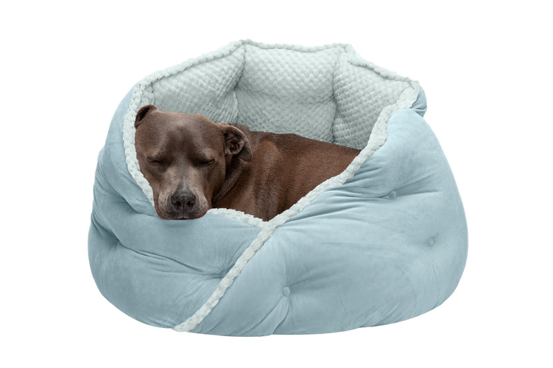 FurHaven Minky Faux Fur & Velvet Calming Hug Bed - Medium 24", Aquamarine